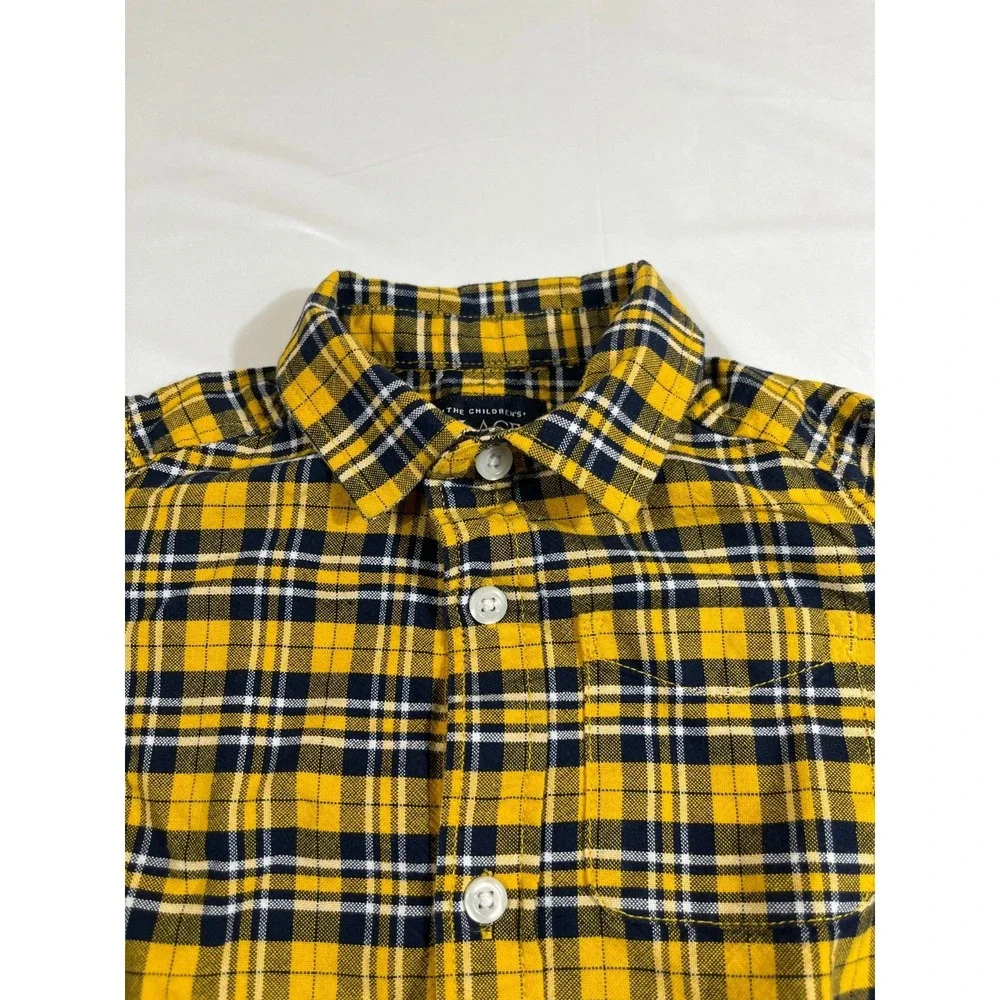 The Children's Place Boys 3T Yellow Plaid Button Up Shirt Long Sleeve Cotton